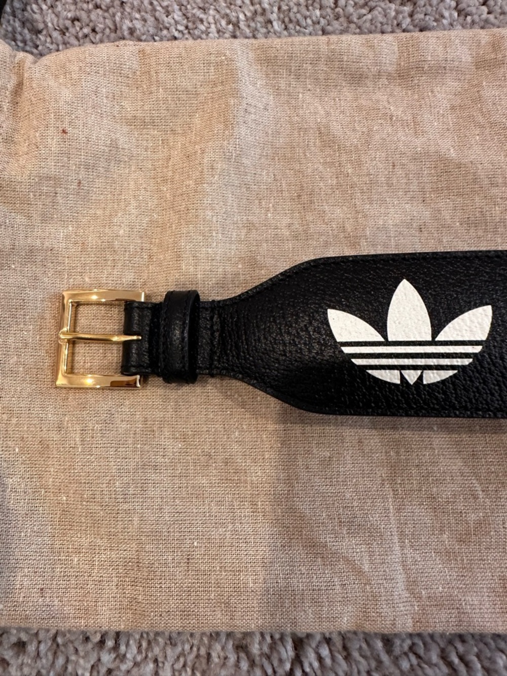 ADIDAS X GUCCI Black Leather Belt with Gold Horsebit & Trefoil Logos Size 80/32 - Picture 6 of 11